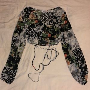 Sheer long sleeve tie around top